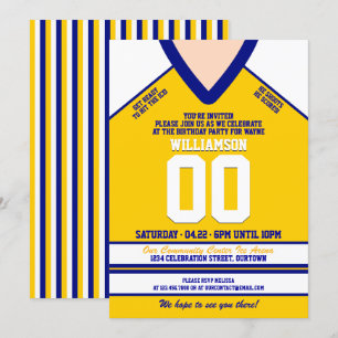 Convites Festa de aniversário de Jersey de hóquei azul/am