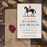 Convites Festa de aniversário de Jockey com Corrida de Cava<br><div class="desc">Vintage Horse Race Derby Festa de aniversário de Jockey Invitation Modelo com ilustração de vintage de um cavalo com seu padrão de jóquei, listrado nas costas. Todos os elementos de texto deste convite para cavalos de corrida podem ser alterados para que este design possa ser usado para qualquer festa de...</div>