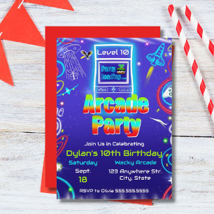 Convites Festa de Aniversário de Jogos de Arcade Retro Powe