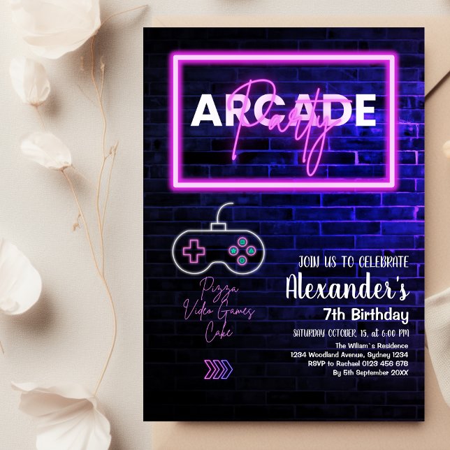 Convites Festa de aniversário de jogos de Arcade Retro Tie  (Criador carregado)