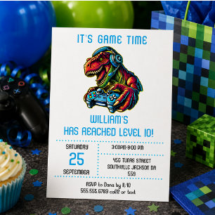 Convites Festa de Aniversário de Jogos de Vídeo Dinossauro