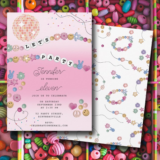 Convites Festa de aniversário de Joias de Amizade Bracelet (Friendship Bracelet Girl Jewelry Birthday Party Invitation)