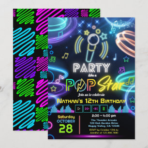 Convites Festa de Aniversário de Karaokê como uma Estrela P