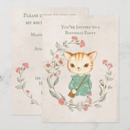 Convites Festa de aniversário de Kitty Cat Floral Girly Kit