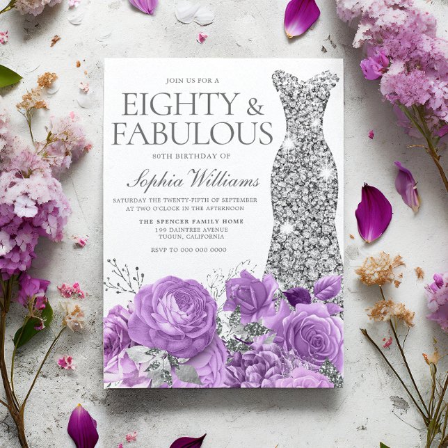 Convites Festa de aniversário de Lavanda e prata (Criador carregado)