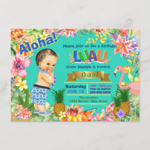 Convites Festa de Aniversário de Luau Havaiano para Menino