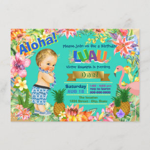 Convites Festa de Aniversário de Luau Havaiano para Menino
