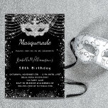 Convites festa de aniversário de luxo mascarada negro<br><div class="desc">Para um Mascarada elegante,  50º aniversário (ou qualquer idade). Um fundo negro. Decorado com falso brilho prateado e uma máscara de mascarada. Personalize e adicione um nome,  idade e detalhes da festa. O nome é escrito com um script de estilo manuscrito</div>