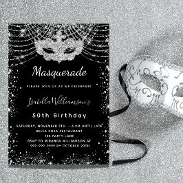Convites festa de aniversário de luxo mascarada negro