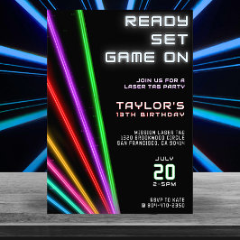 Convites Festa de aniversário de Luz Neon Tag Laser