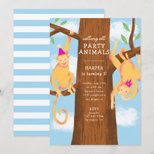 Convites Festa de aniversário de macacos da selva divertid