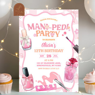 Convites Festa de Aniversário de Mani Pedi Retro com Laço R