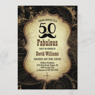 Convites Festa de aniversário de mapa de 50 bigodes fabulo