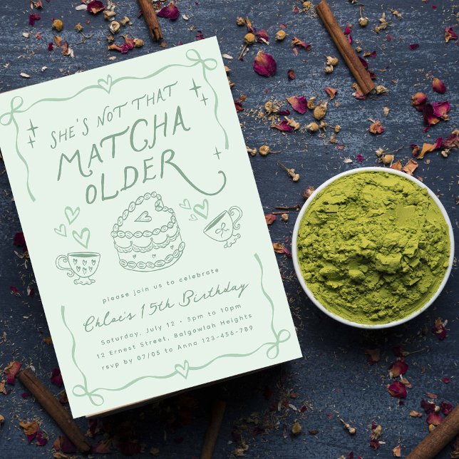 Convites Festa de Aniversário de Matcha Desenhada à Mão, Fe (Criador carregado)