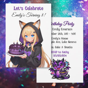 Convites Festa de Aniversário de Menina Anime Fofa e Garota