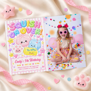 Convites Festa de Aniversário de Menina com Cute Kawaii Squ