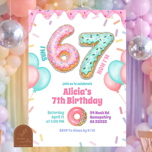 Convites Festa de Aniversário de Menina de 67 com Donut Pas (Criador carregado)