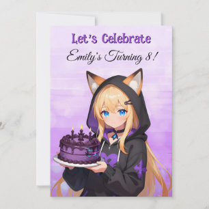 Convites Festa de Aniversário de Menina de Anime Fofa e Gar