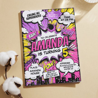Convites Festa de aniversário de Menina de Super Heróis em 