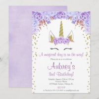 festa de aniversário de menina de unicórnio roxo e