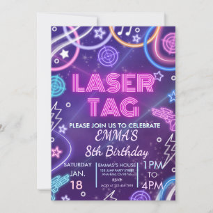 Convites Festa de Aniversário de Meninas com Laser Tag Neon