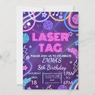 Convites Festa de Aniversário de Meninas com Laser Tag Neon