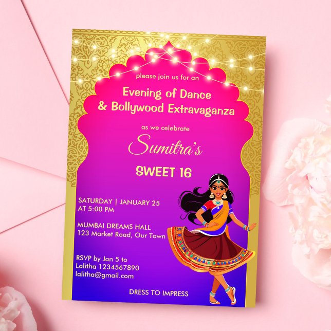 Convites Festa de aniversario de meninas de Bollywood (Indian Bollywood girls birthday party template invitation digital download Indian style party invite)