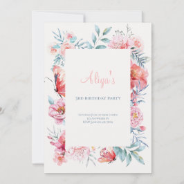 Convites Festa de aniversario de meninas de flor de aquarel
