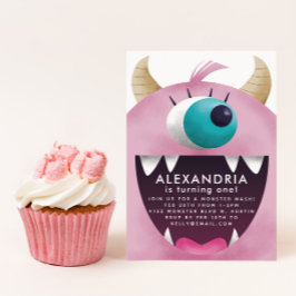 Convites Festa de aniversario de meninas de Monstro Rosa