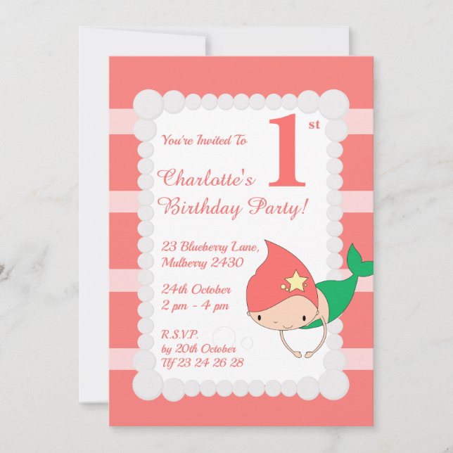 Convites festa de aniversario de meninas de Pérolas do Mar  (Frente)