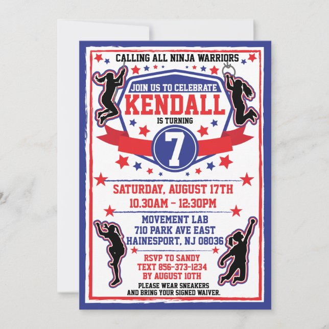 Convites Festa de aniversario de meninas do Guerreiro Ninja (Frente)