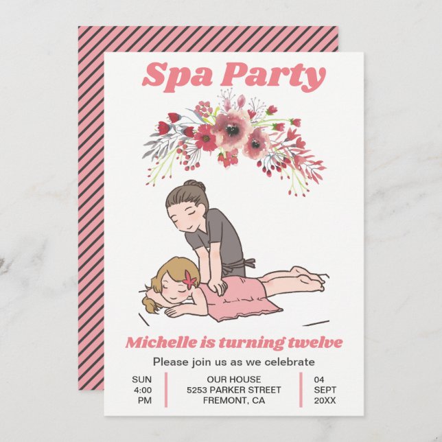 Convites Festa de aniversario de meninas floral bonito dos (Frente/Verso)