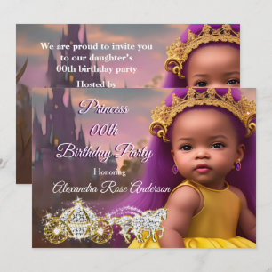 Convites Festa de aniversário de meninas princesas roxo étn