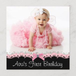 Convites Festa de Aniversário de Meninas Rosa e Preto em Fo