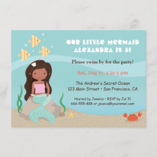 Convites Festa de Aniversário de Meninas Sereias Afro-Ameri