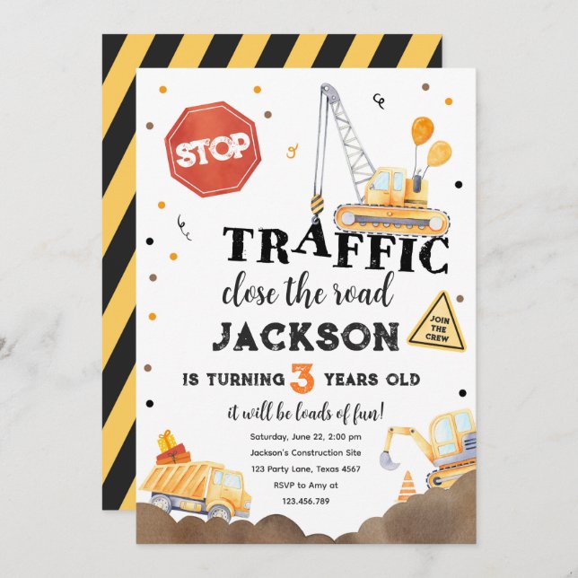 Convites Festa de Aniversário de Menino com Caminhão de Ent (Frente/Verso)