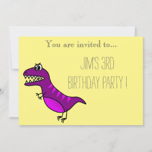 Convites Festa de aniversário de menino com dinossauro roxo