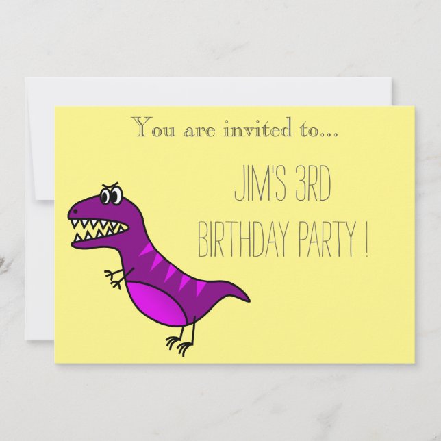 Convites Festa de aniversário de menino com dinossauro roxo (Frente)