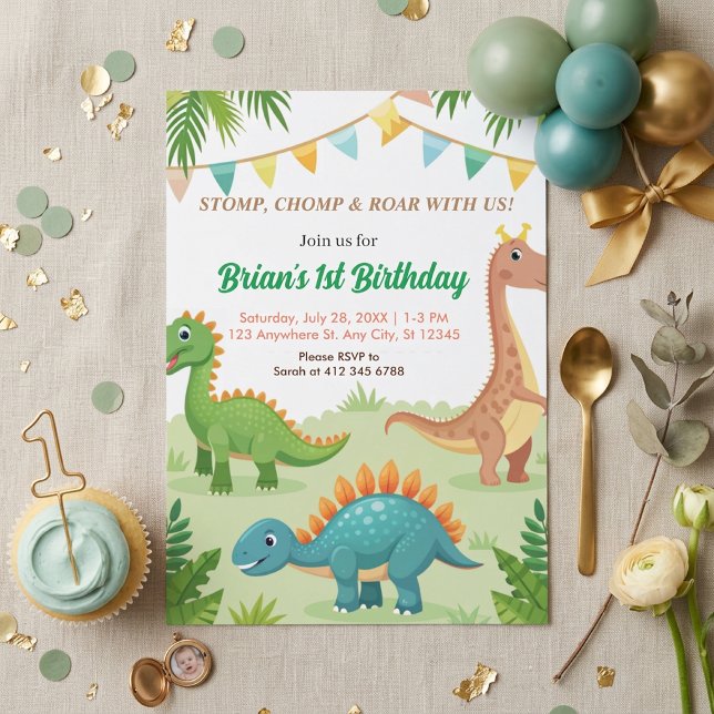 Convites festa de aniversário de menino com dinossauros col (Criador carregado)