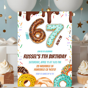 Convites Festa de Aniversário de Menino de 7 anos com Donut