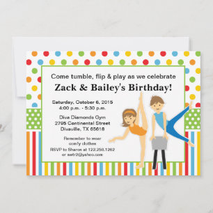Convites Festa de Aniversário de Menino e Menina de Ginásti