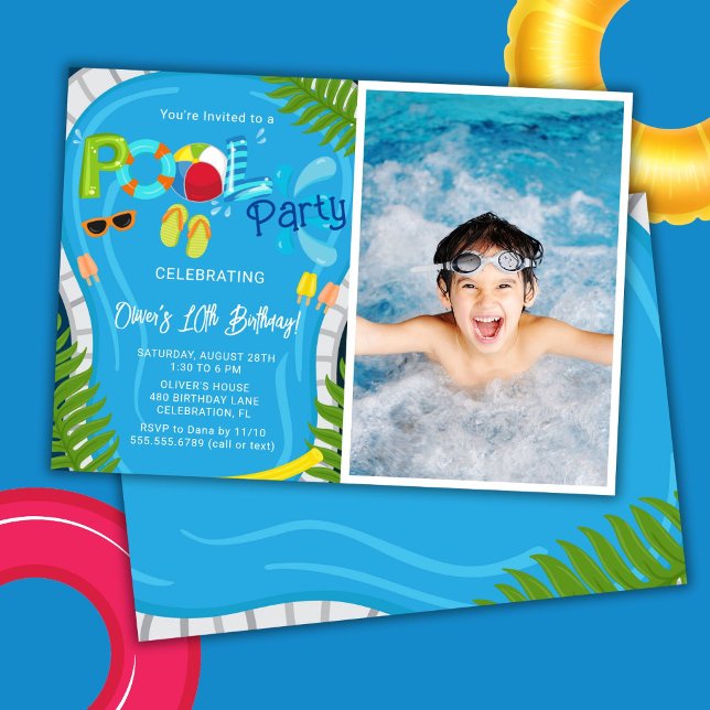 Convites Festa de Aniversário de Menino no Pool de Verão (Criador carregado)