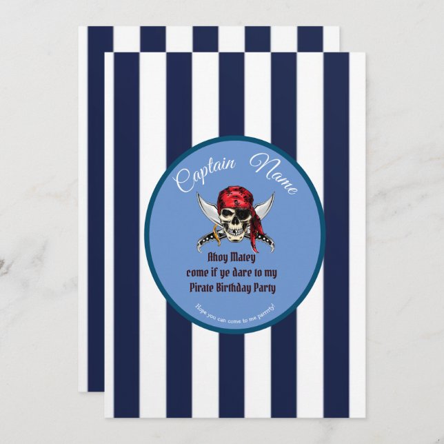 Convites festa de aniversário de menino pirata (Frente/Verso)
