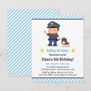 Convites Festa de Aniversário de Menino Policial Fofo e Cac
