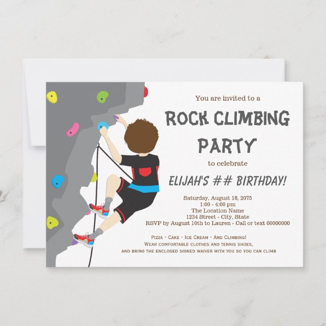 Convites Festa de Aniversário de Meninos de Escalada em Roc (Frente)