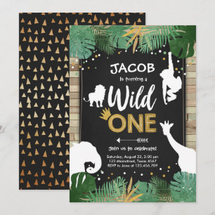 Convites Festa de aniversário de Meninos Dourados Safari S