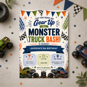 Convites Festa de Aniversário de Meninos Monster Truck Kids