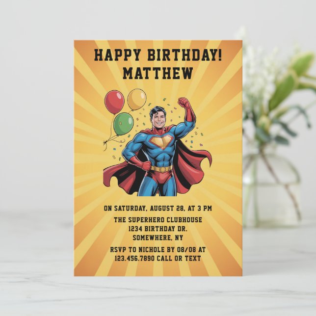 Convites Festa de Aniversário de Meninos Super-Heróis (Em pé/Frente)
