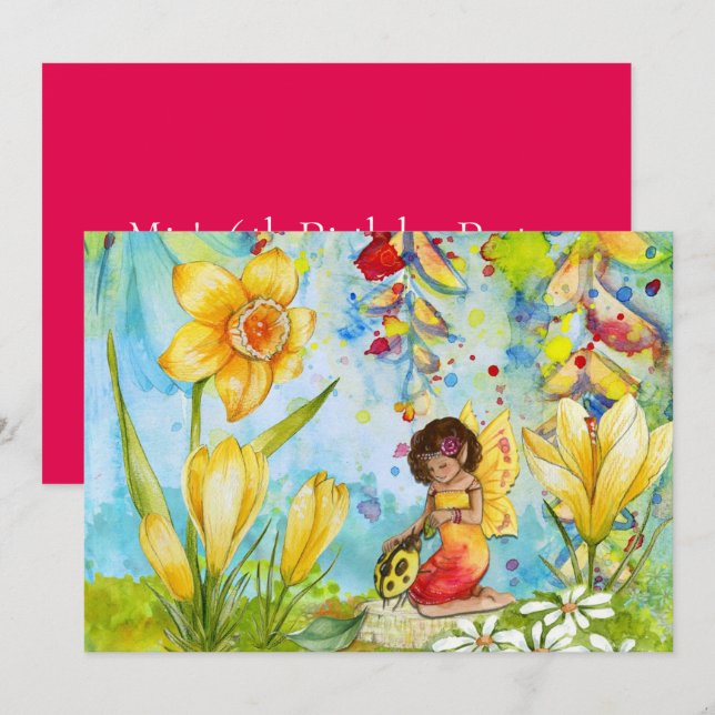 Convites Festa de aniversário de moça de aquarela (Frente/Verso)