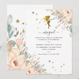 Convites Festa de aniversário de moças, com tema Fada, rosa